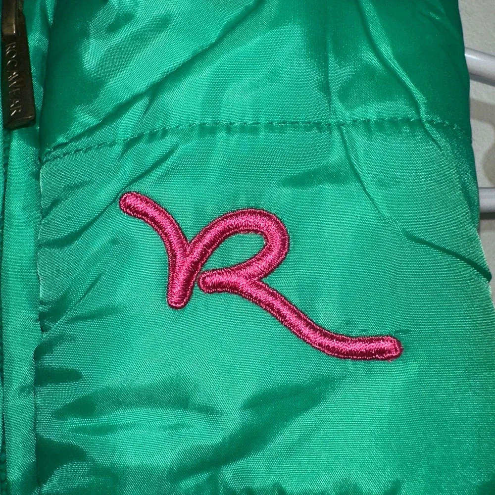 Rocawear Girls‎ Green Puffer Vest Pink Fleece Lining 3T Quilted Zip Up Mock Neck
